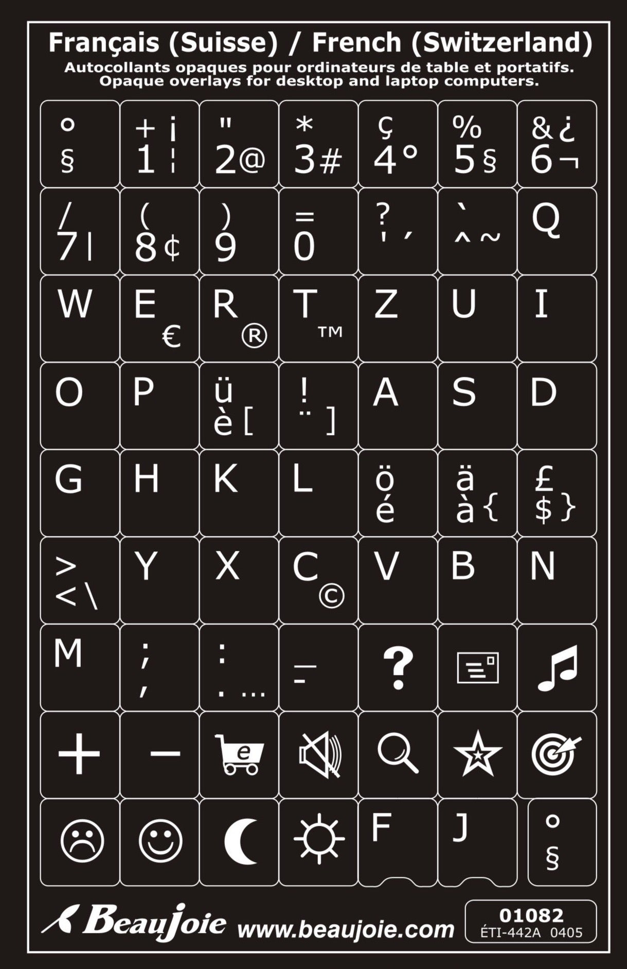 Autocollants partie centrale clavier Windows français (Suisse) 01082