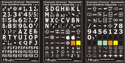 Autocollants haute visibilité clavier Mac français France  04502
