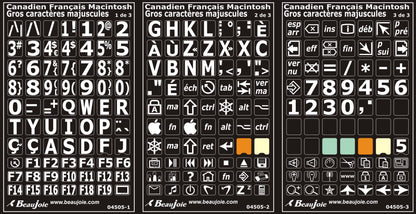 French (Canada) keyboard stickers for Mac: White on Black - 04505