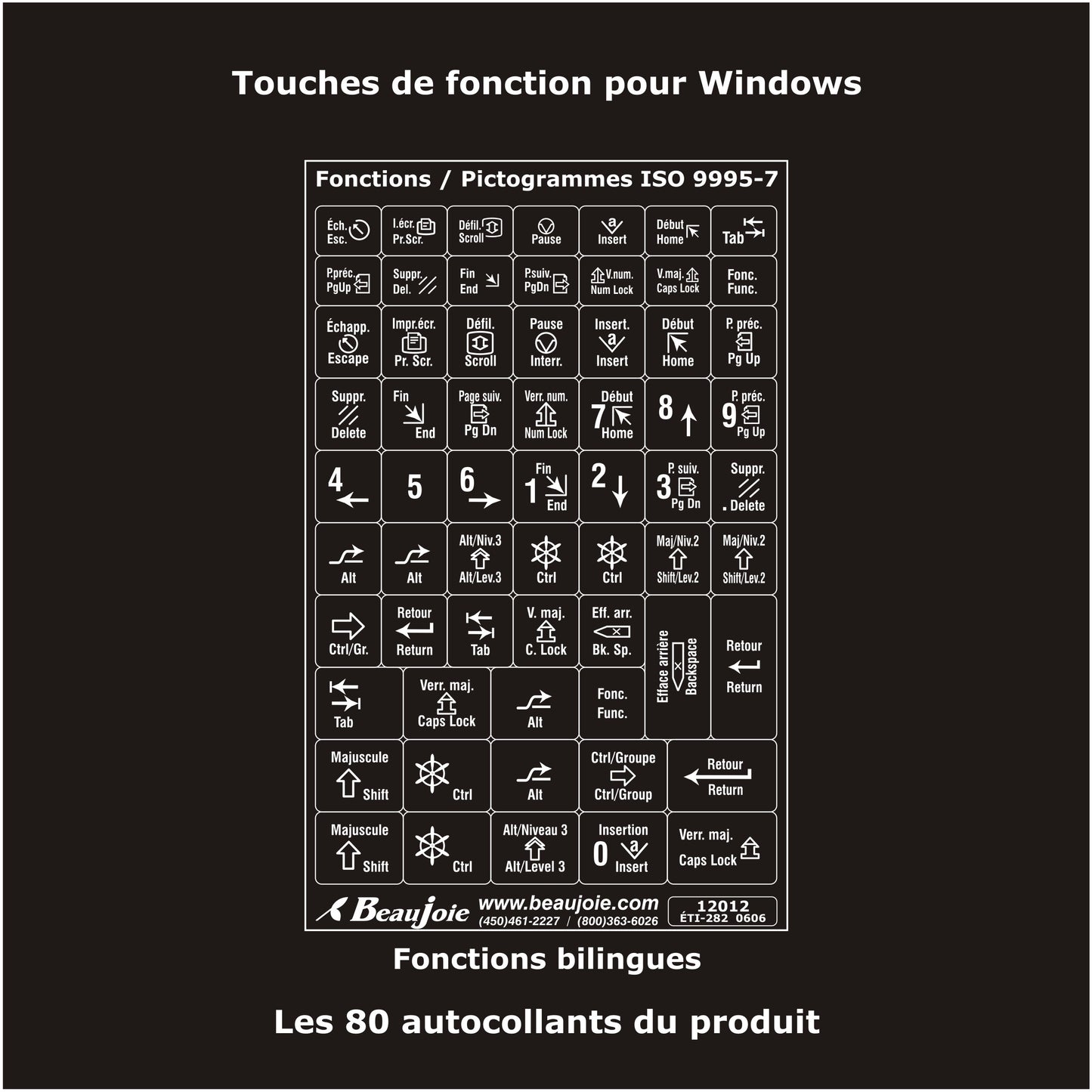 Autocollants clavier Windows Fonctions bilingues 12012