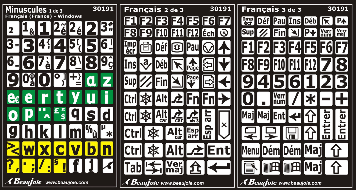 Autocollants clavier divisé rangées (minuscules) 30191