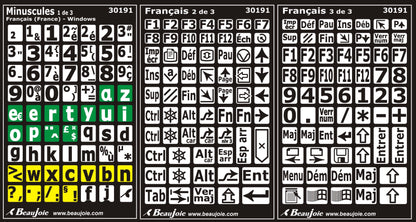 Autocollants clavier divisé rangées (minuscules)  30191