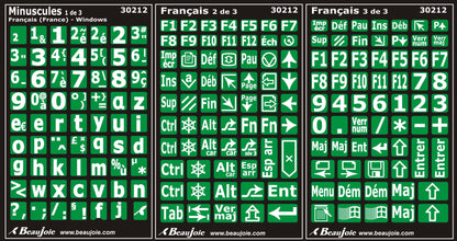 Keyboard stickers for French (France) Windows keyboard: White on Green (Lowercase) - 30212