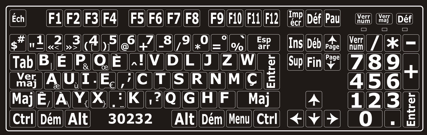 Autocollants clavier BÉPO (majuscules) 30232