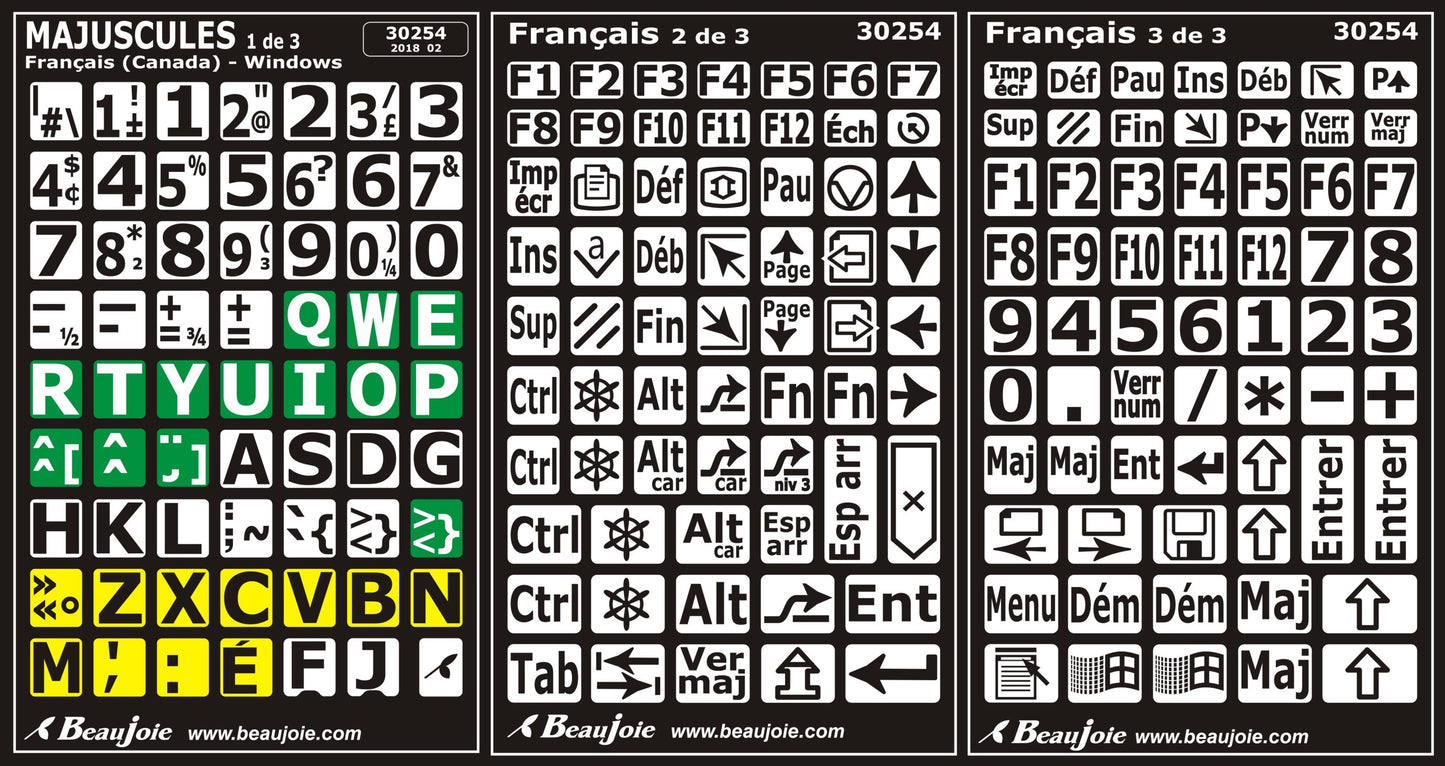 Autocollants clavier divisé rangées majuscules 30254
