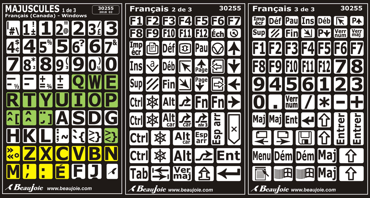 Autocollants clavier divisé rangées majuscules 30255
