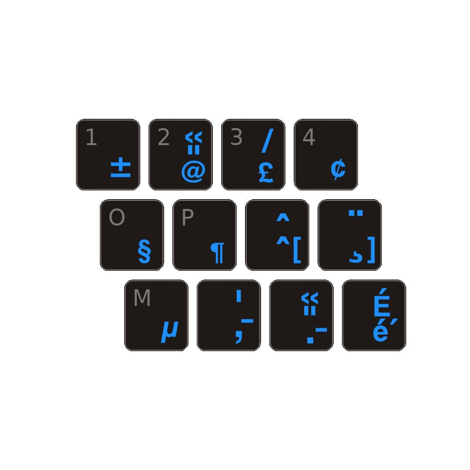 Aperçu des autocollants transparents à lettres bleues pour clavier français (Canada) - 00027