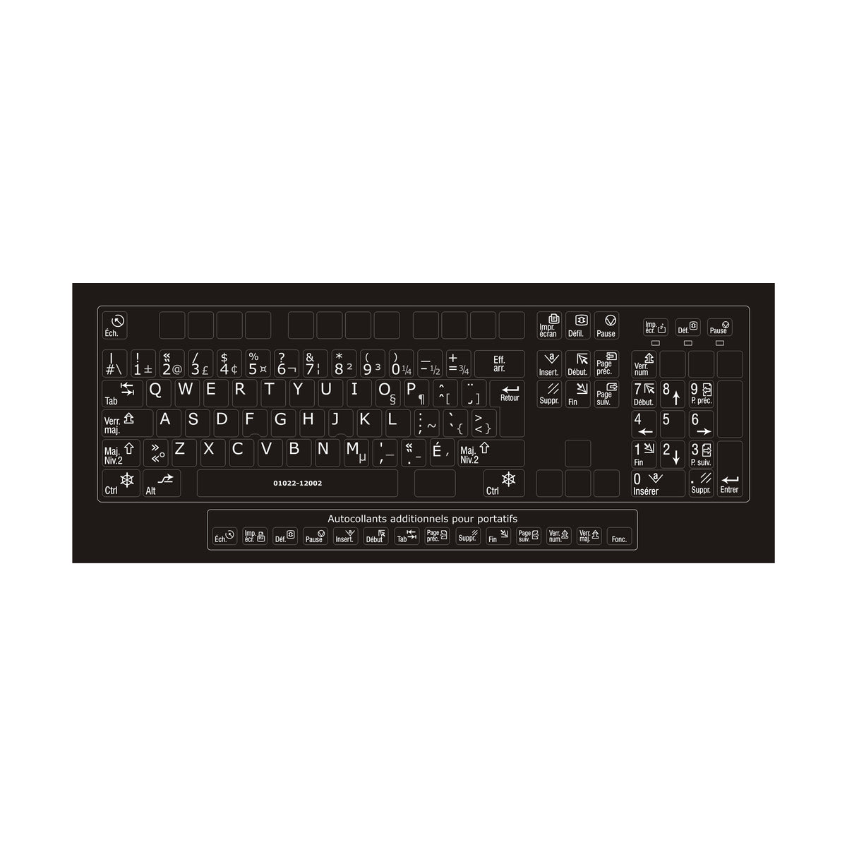 Clavier complet avec autocollants opaques blanc sur noir français (Canada) installés - 01022-12002