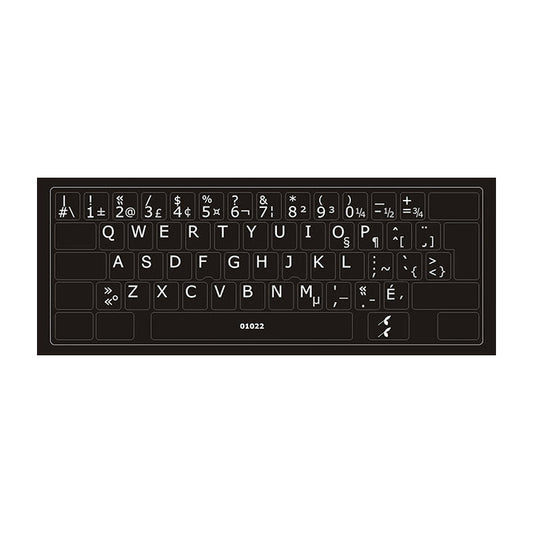 Clavier avec autocollants opaques blanc sur noir français (Canada) installés - 01022