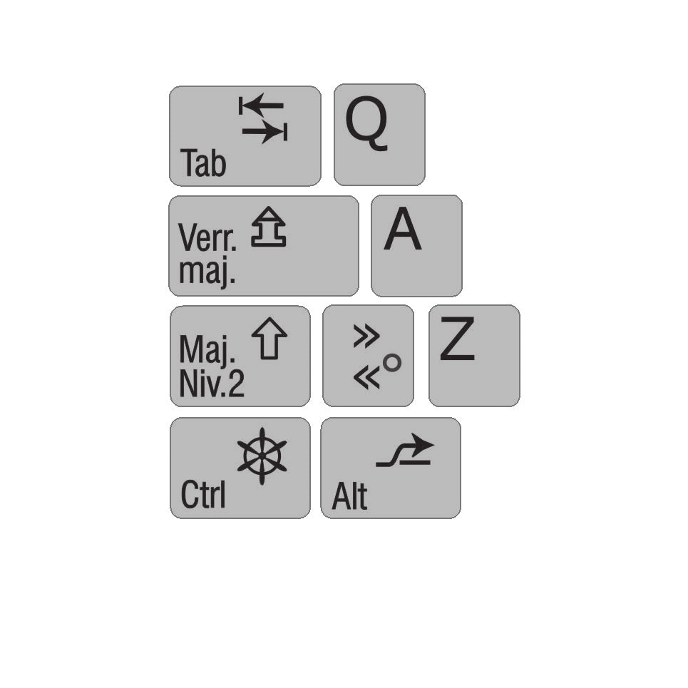 Aperçu des autocollants opaques noir sur gris argenté pour clavier complet français (Canada) - 01023-12003