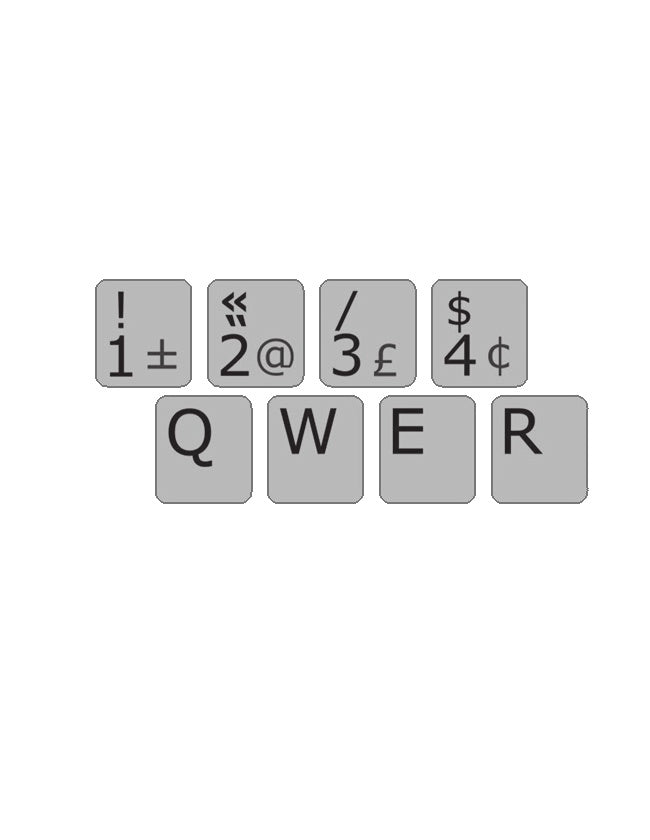 Aperçu des autocollants opaques noir sur gris argenté pour clavier français (Canada) - 01023