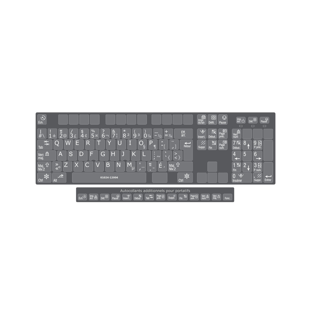Clavier complet avec autocollants opaques blanc sur gris anthracite français (Canada) installés - 01024-12004