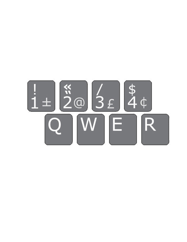 Aperçu des autocollants opaques blanc sur gris anthracite pour clavier français (Canada) - 01024