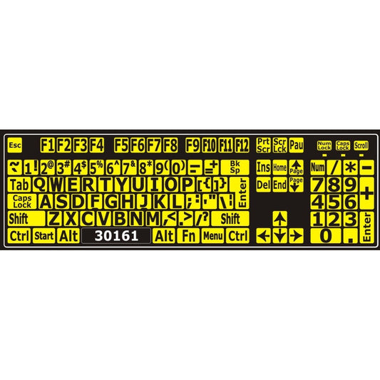 Autocollants lettres majuscules pour clavier Windows anglais (États-Unis) Noir sur jaune - 30161 – clavier complet