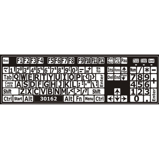 Autocollants lettres majuscules pour clavier Windows anglais (États-Unis) Noir sur blanc - 30162 – clavier complet