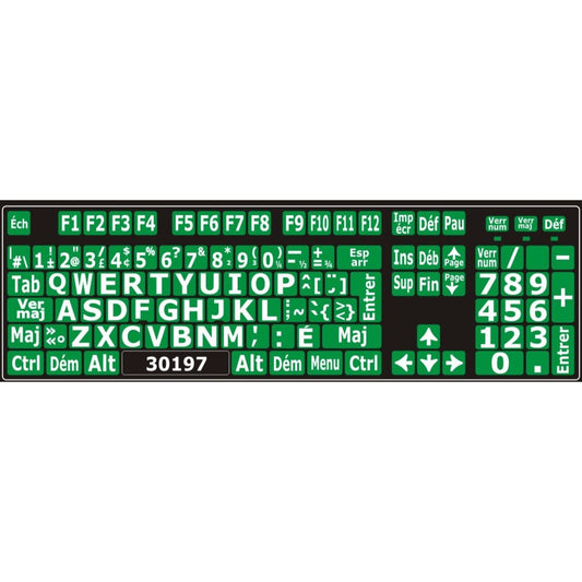 Autocollants pour clavier Windows français (Canada) Blanc sur vert (majuscules) - 30197 – clavier complet