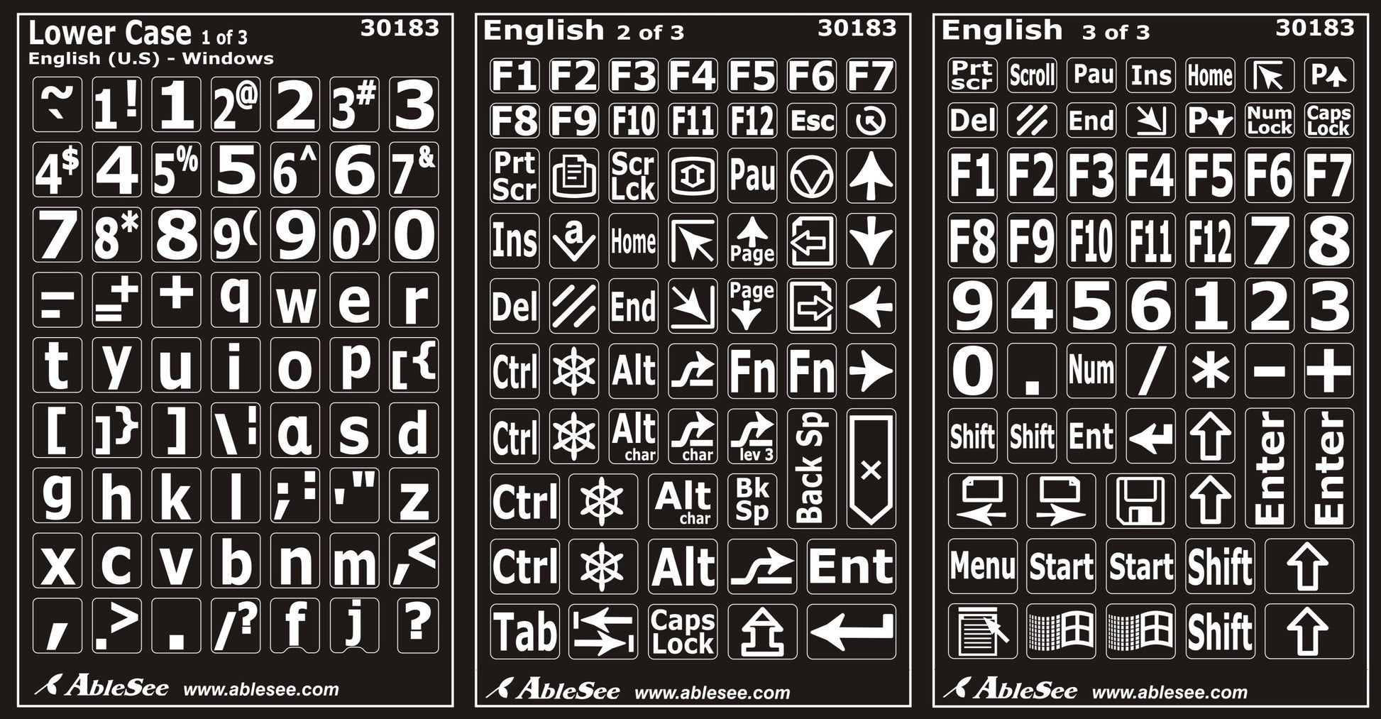English (US) keyboard stickers for Windows Lowercase - 30183 | AbleSee