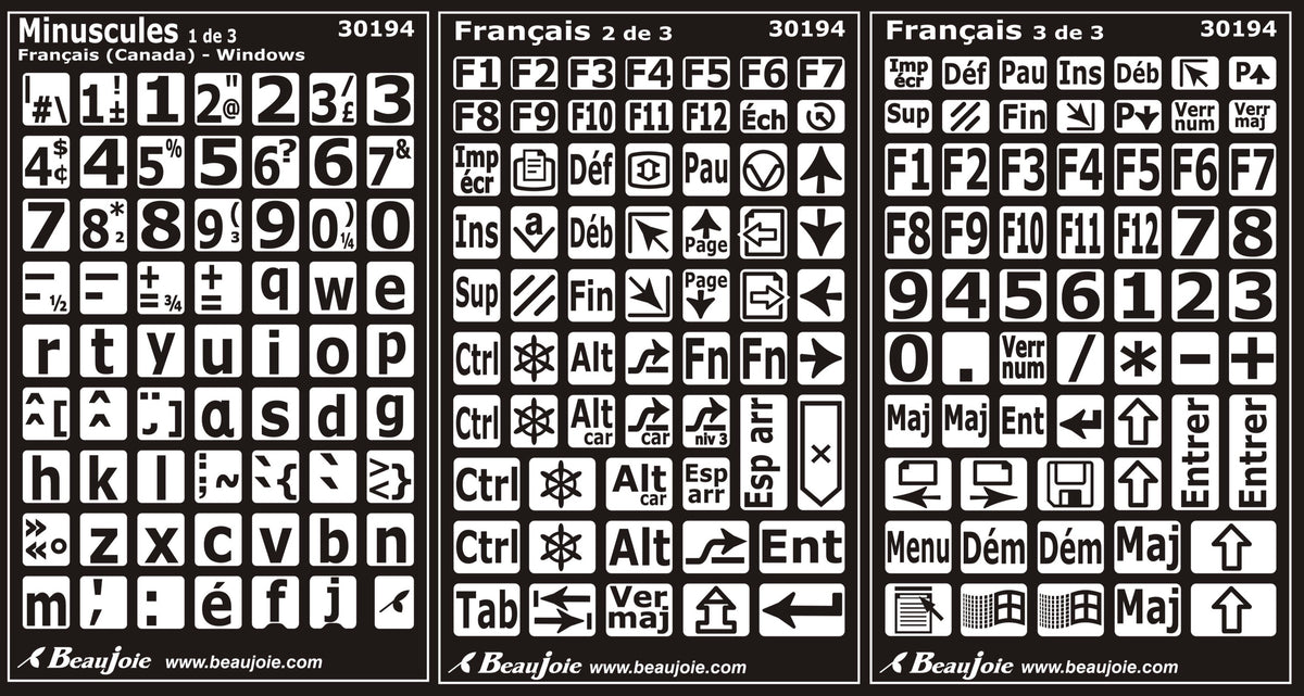 French Window Sticker Canadian French keyboard stickers for Windows: Black on White ...
